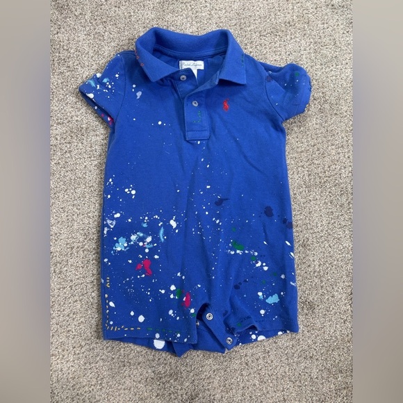 Ralph Lauren Paint Splatter Romper Toddler Boy Baby Boy 18 Months Preppy Collar - Picture 1 of 8